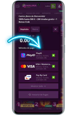 Formulario depósito con bono casino online