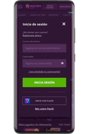 Formulario de correo y contrasena para entrar al casino
