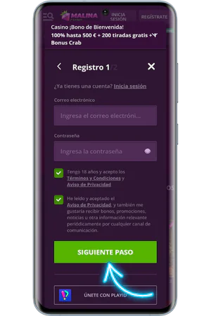 Formulario de registro casino online datos personales
