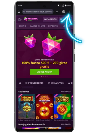 Menu de configuracion del navegador en dispositivo movil
