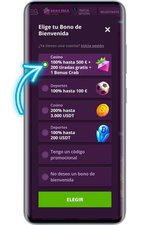 Pantalla de seleccion de oferta de bienvenida al registrarse
