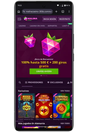 Acceso a Malina Casino App desde navegador movil